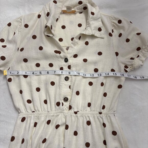 Polka Dot ButtonDown Midi Dress W/ Puff Sleeves & Tiered Skirt Juniors Womens M - Picture 7 of 11